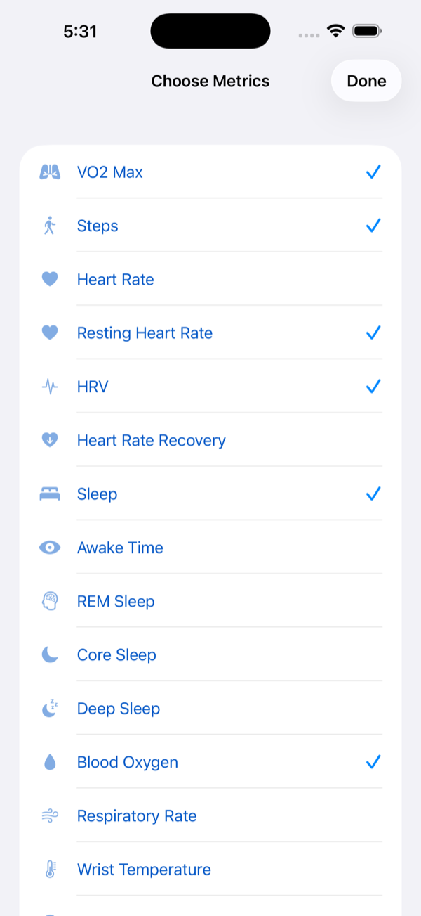 Choosing which metrics to display