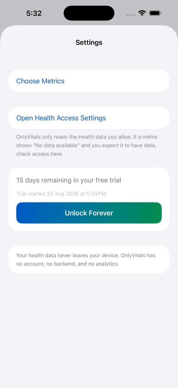 Settings screen